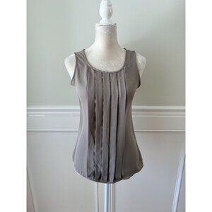 Ann Taylor Taupe Sleeveless Pleated Front Top XS Polyester Cotton Blend